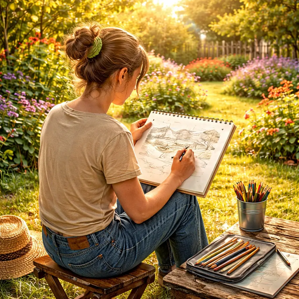 Adult artist sketching in a studio
