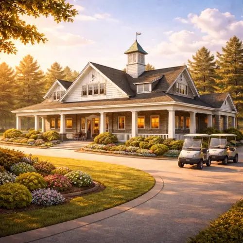 Golf club house and surrounding grounds