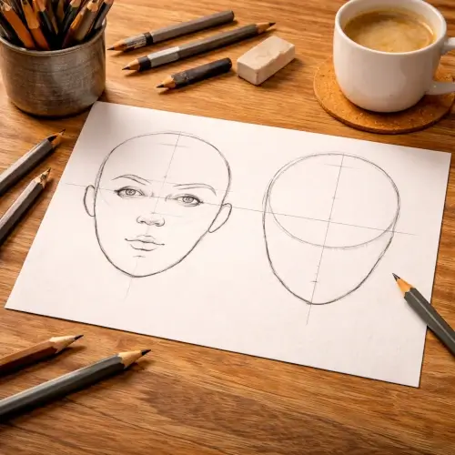 Close-up portrait drawing of a face