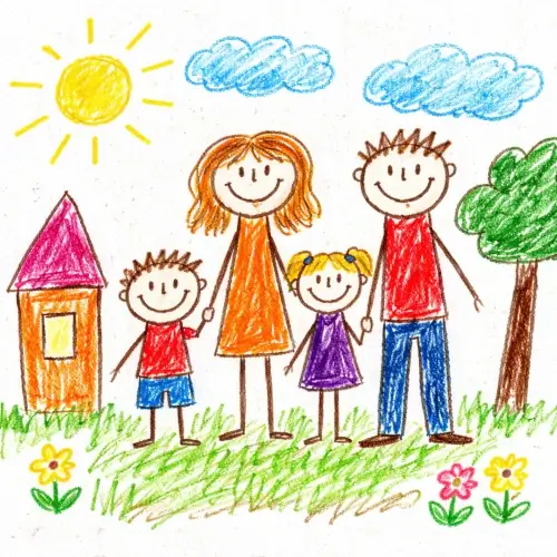 A family sketching together at a table