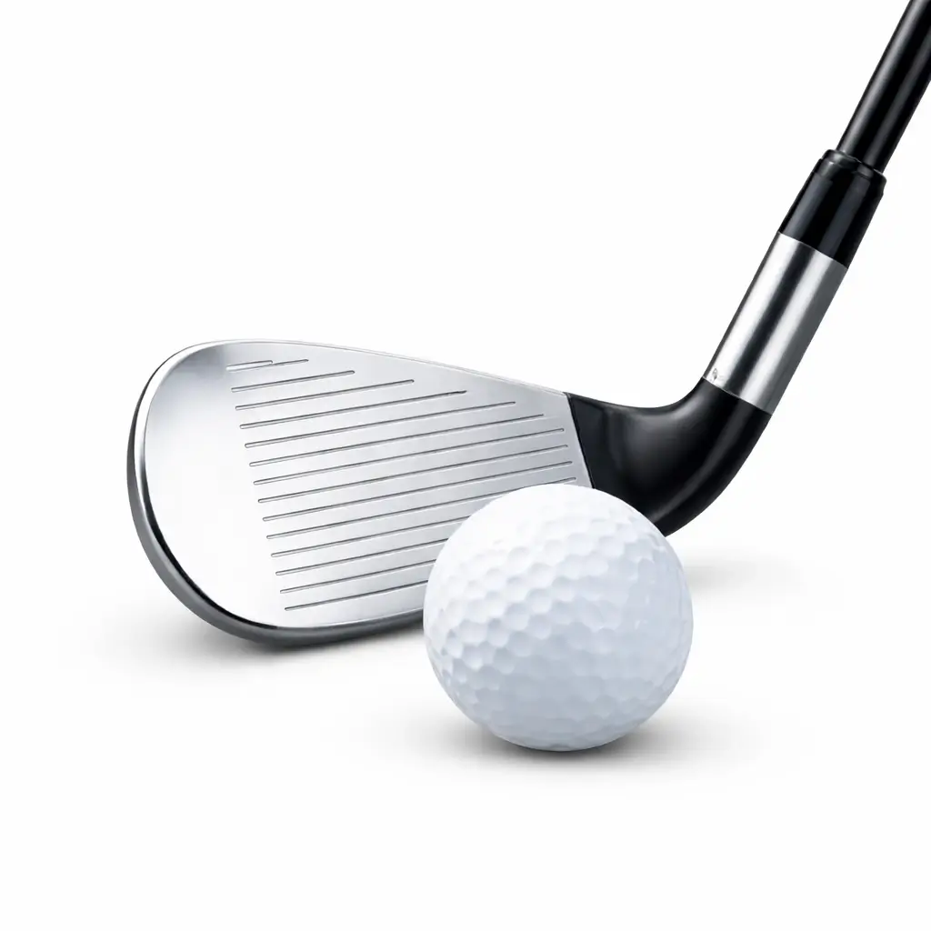 Golf club and ball at address — the moment of impact where ball compression matters most