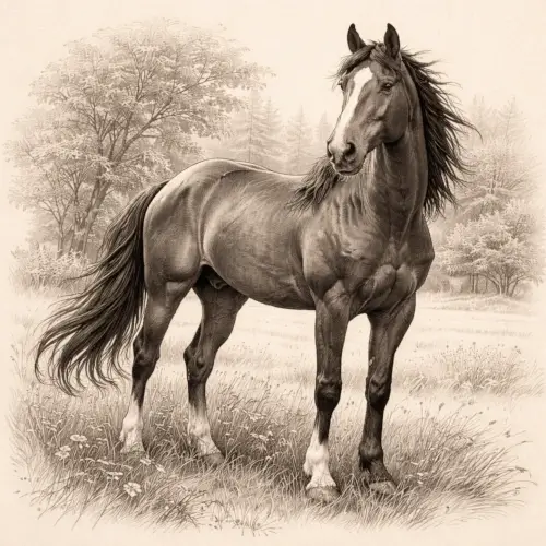 Line drawing of a horse in motion