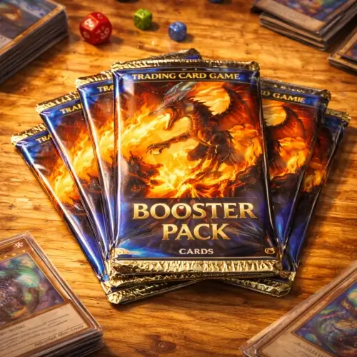 Trading card booster packs used to open new collectible cards for trading card games